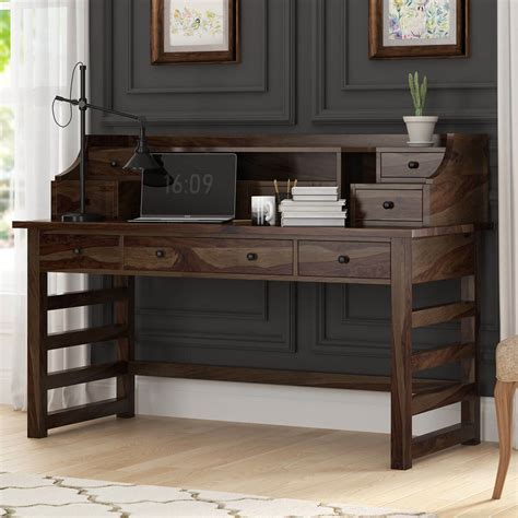Everglades Rustic Solid Wood Secretary Writing Desk With Hutch