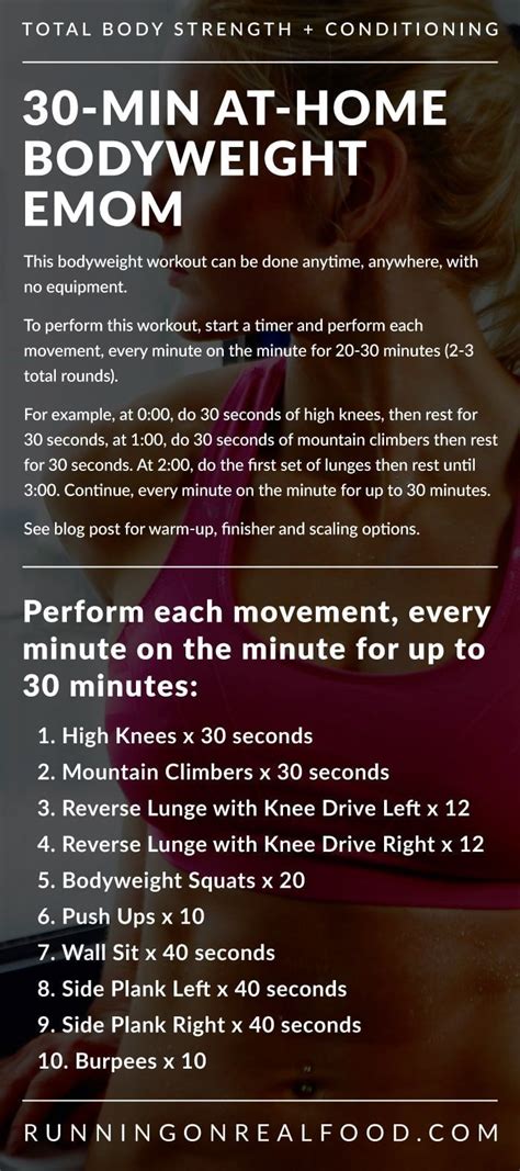 Minute At Home Bodyweight Emom Workout Emom Workout Hiit Workout At Home Crossfit