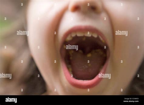 Close Up Of Girl Showing Food In Mouth Stock Photo Royalty Free Image Alamy