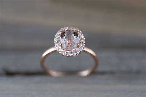 14k Rose Gold Oval Morganite Diamond Halo Engagement Ring Er010023