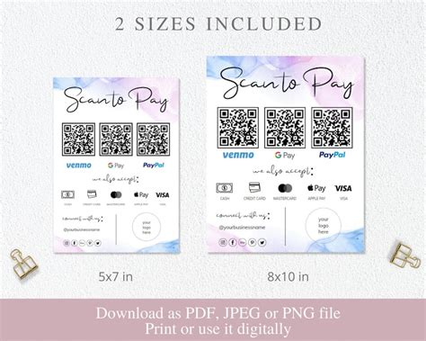Editable Scan To Pay Card Qr Code Sign Template Business Etsy