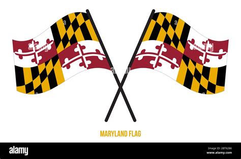 Two Crossed Waving Maryland Flag On Isolated White Background United