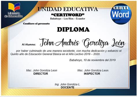 Diploma Athena Editable En Word Certificados E Imprimibles En Word