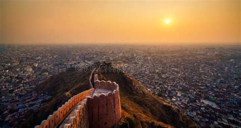 Aerial View Of Nahargarh Fort At Sunset Jaipur City India Stock Photo