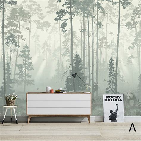 Oil Painting Abstract Nordic Trees Wall Mural Wallpaper Hand Etsy