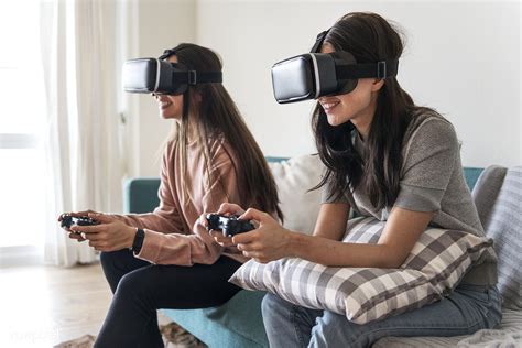 women experiencing virtual reality with vr headset premium image by virtual