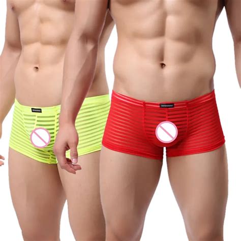 New Hot Erotic Men Boxers Men S Stripe Boxer Shorts Bulge Pouch Soft Underpants Fashion