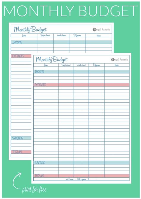 Monthly Budget Worksheet Printable Free