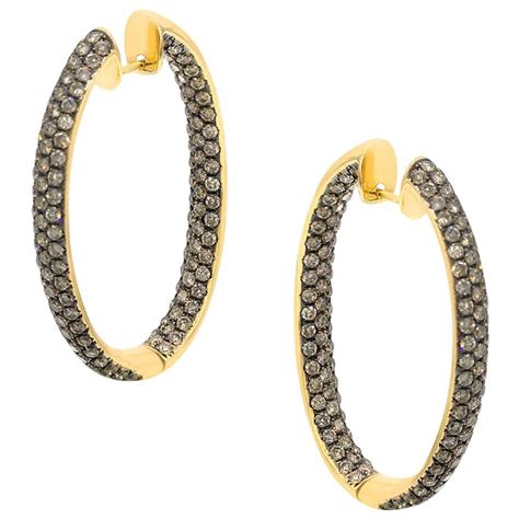 Yossi Harari Medium Cognac Diamond Gold Hoop Earrings At Stdibs
