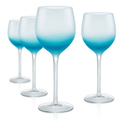 artland frost shadow 17 oz goblets set of 4 turquoise frosted glassware wine glass glass