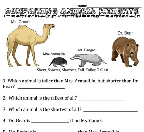 Comparing Animal Heights Educational Resource