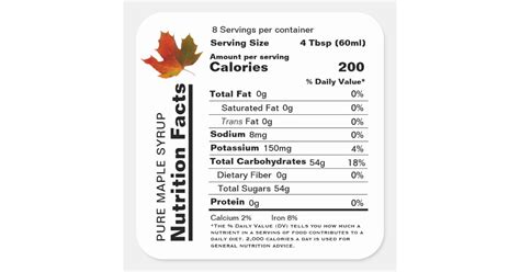 Maple Syrup Editable Nutrition Facts Label Zazzle