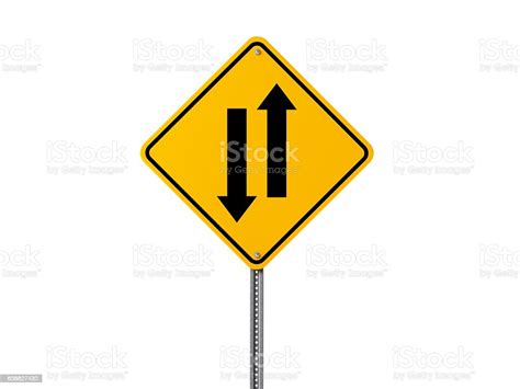 Two Way Road Sign Showing Opposite Directions On White Stock Photo