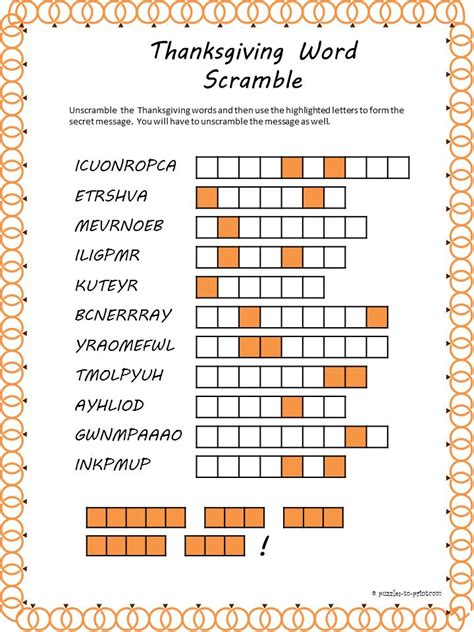Printable Thanksgiving Word Scramble Thanksgiving Words Thanksgiving