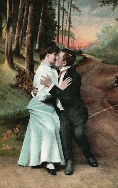 Vintage Postcard 1910s Woman And Embracing Man Kissing Scene Love 999