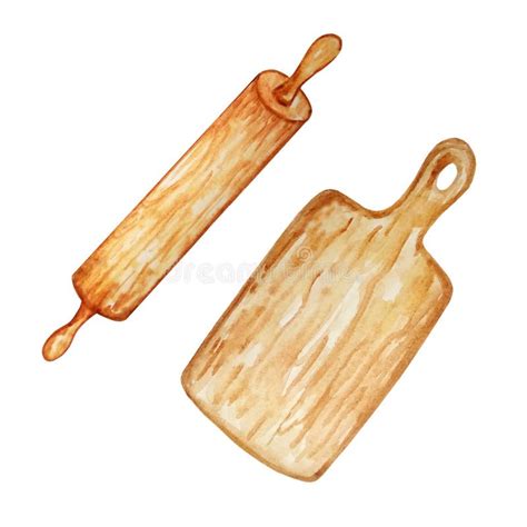 Rolling Pin Watercolor Illustration Stock Illustrations Rolling Pin Watercolor