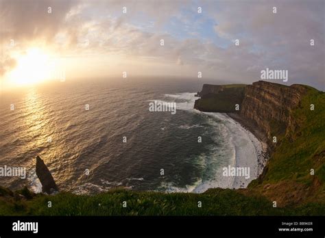 Sunset Over Cliffs Of Moher County Clare Eire Ireland Irish Republic