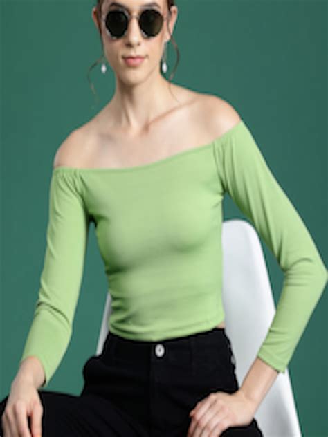 Buy Dressberry Ribbed Off Shoulder Bardot Top Tops For Women 20661706 Myntra