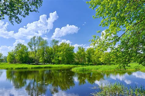 Lakes Nature Landscape Tree Sunny Lake Spring Scenery Hd Wallpaper