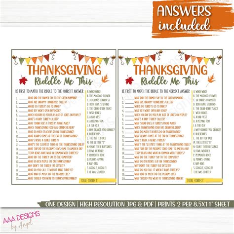 Thanksgiving Riddle Me This Game Printable Games Fall Etsy