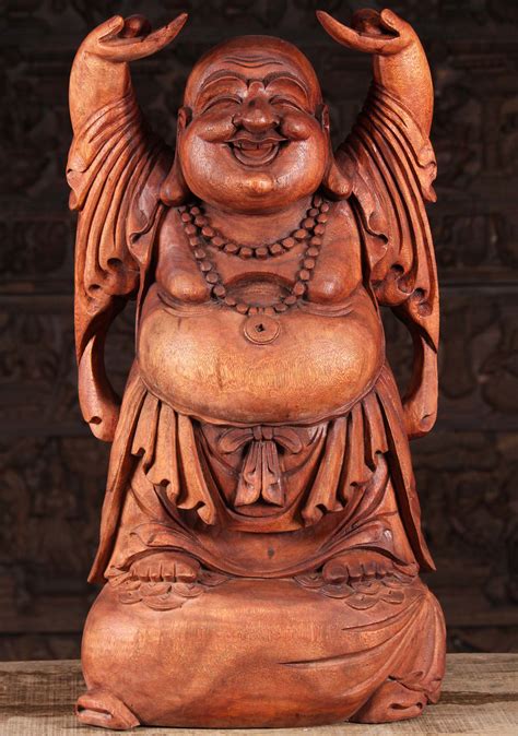 Sold Wood Fat And Happy Wood Standing Buddha 32 116bw52 Hindu Gods