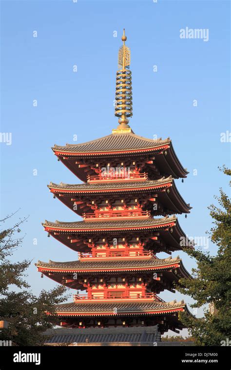 Japan Tokyo Asakusa Sensoji Temple Pagoda Stock Photo Alamy