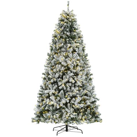 Homcom 9ft Snow Flocked Fake Christmas Tree With 2094 Branches 900 Led