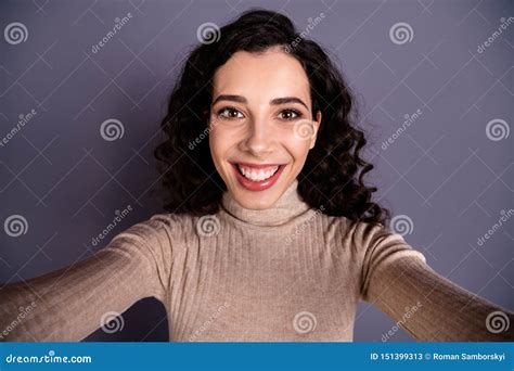 close up photo attractive pretty she her nice lady millennial make take selfies beaming smile