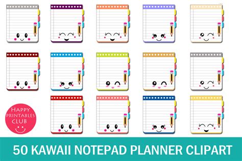 50 Kawaii Notepad Planner Clipart Planner Clipart 140034