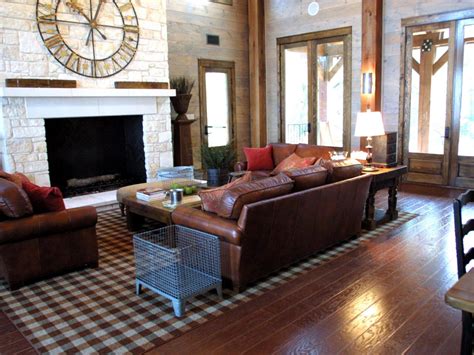 Rustic Great Room With White Stone Fireplace Hgtv