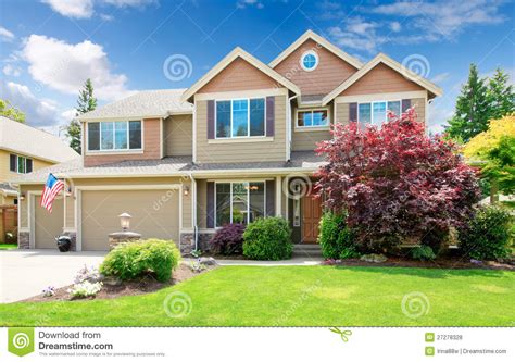 American Beige Luxury Large House Front Exterior Stock Photo Image