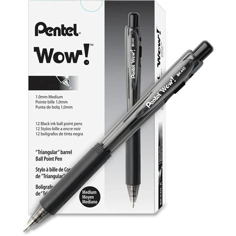 Pentel Wow Retractable Ballpoint Pen 1mm Black Barrelink Dozen