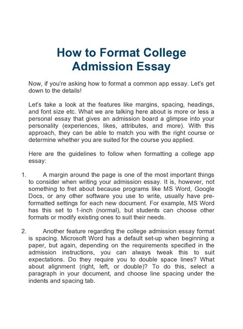 College Entrance Essay Format College Essay Format Structure