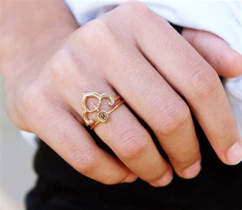 Pinky Ring For Women Custom Initial Ring Rose Gold Signet Etsy