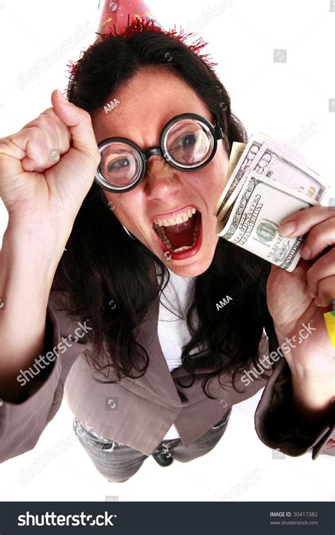 Cheerful Nerd Woman Portraying Successful Business Stock Photo 30417382