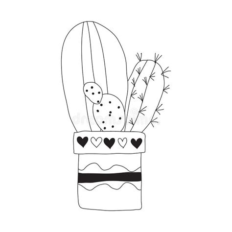 Cute Doodle Cactus In A Flower Pot Houseplant Vector Illustration