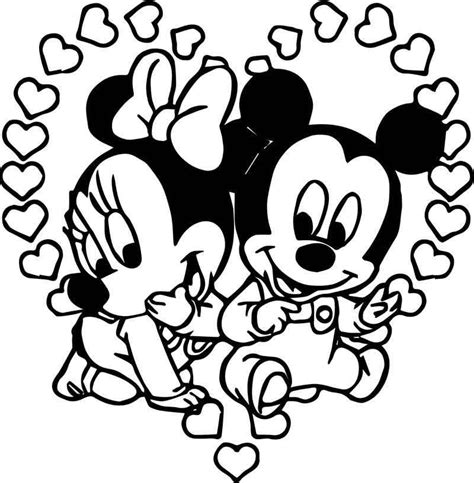 Baby Mickey And Minnie Heart Coloring Page Mickey Coloring Pages