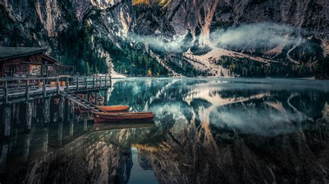 Braies Lake Panoramic Viewin Dolomites Mountains Italy 5k Wallpapers