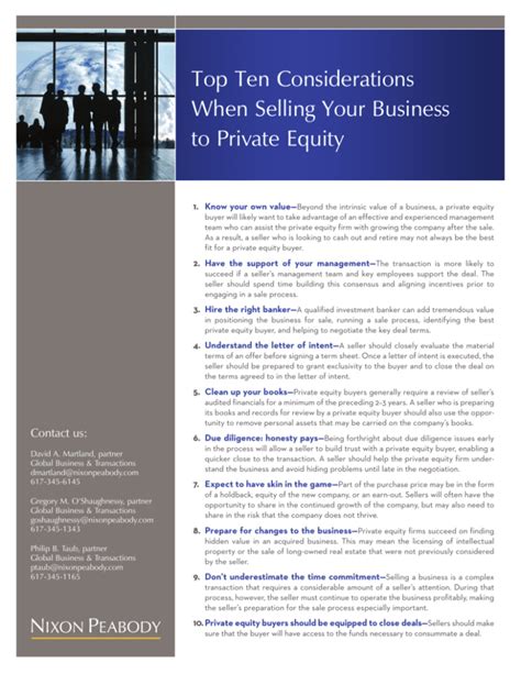 Top Ten Considerations When Selling Your