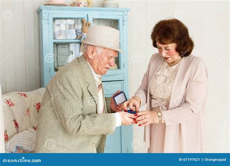Grandpa Gives Grandmother Jewelry Stock Image Image Of T Adult
