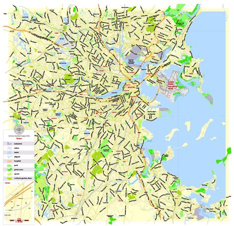 Boston Printable Map Massachusetts Us Exact Vector Street G View