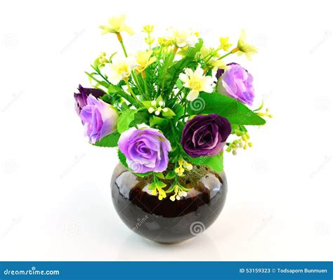 Colorful Flower Bouquet In Vase Isolated On White Background Stock