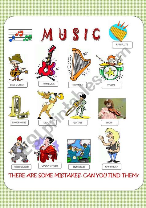 Vocabulary Music Esl Worksheet By Mariaah