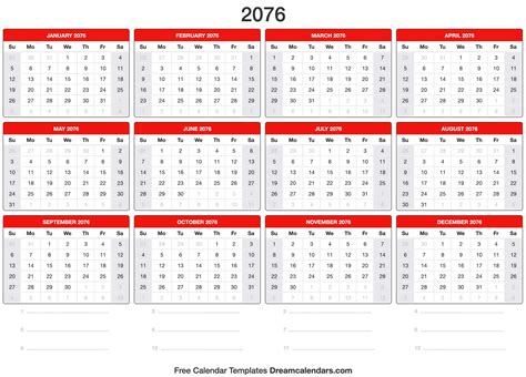 2076 Calendar