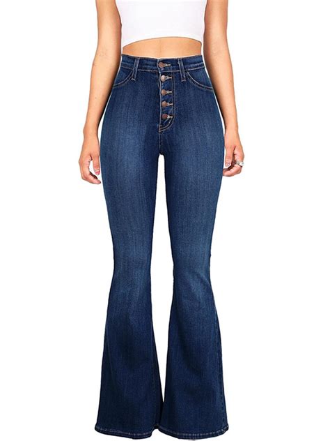 Wodstyle Women S Vintage High Waisted Flared Bell Bottom Casual Trendy Jeans Walmart Com