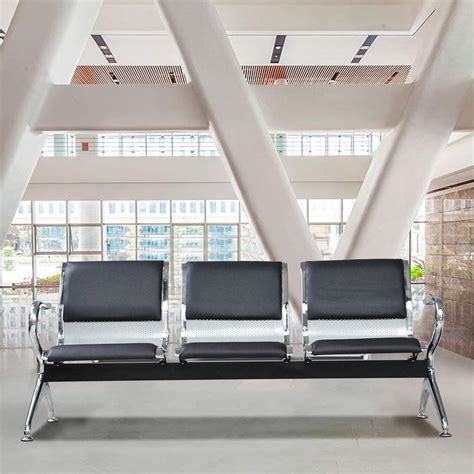 Airport Reception Chairs Waiting Room Chair With Black Leather Cushion