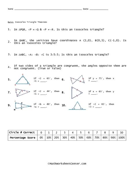 Isosceles Triangle Theorems Worksheet For 10th 11th Grade Lesson Planet