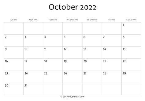 Editable October 2022 Calendar Customize And Print
