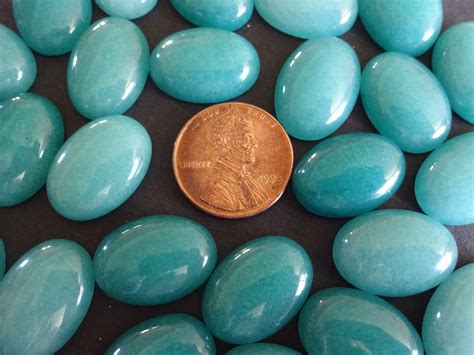 18x13mm Natural White Jade Gemstone Cabochon Dyed Teal Oval Cab