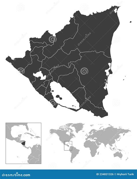 Nicaragua Detailed Country Outline And Location On World Map Stock
